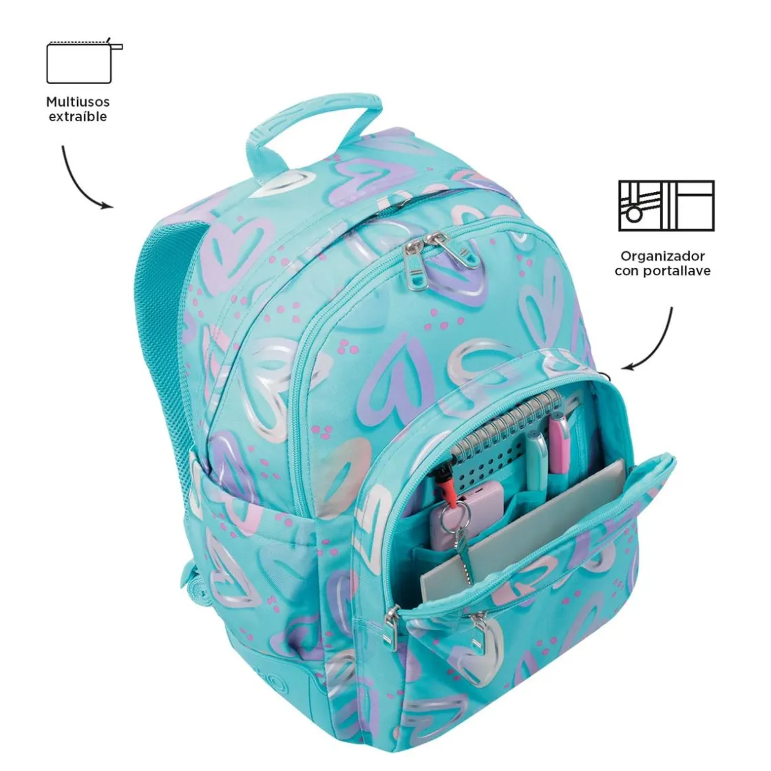 TOTTO - Mochila escolar corazones pintados Crayoles* Material Escolar