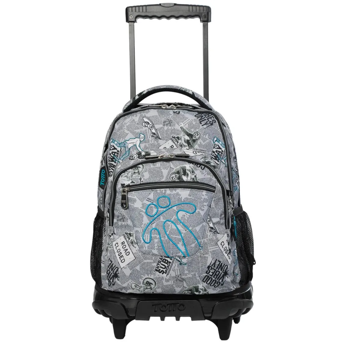 TOTTO - Mochila escolar con ruedas Renglones Newspaper