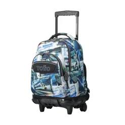 TOTTO - Mochila escolar con ruedas postales y casetes Renglones