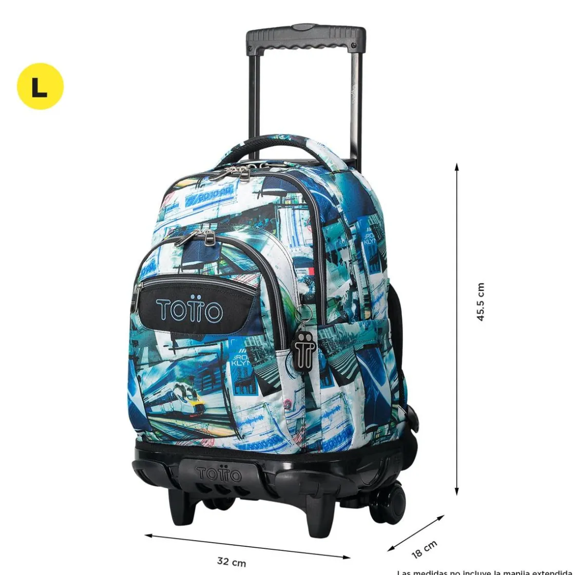 TOTTO - Mochila escolar con ruedas postales y casetes Renglones