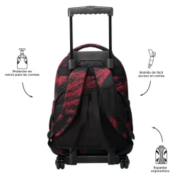 TOTTO - Mochila escolar con ruedas tiza roja Renglones