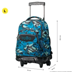 TOTTO - Mochila escolar con ruedas tiburones Renglones* Material Escolar