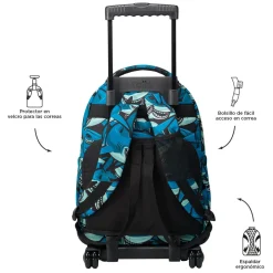 TOTTO - Mochila escolar con ruedas tiburones Renglones* Material Escolar