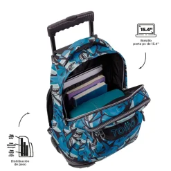 TOTTO - Mochila escolar con ruedas tiburones Renglones* Material Escolar