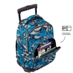 TOTTO - Mochila escolar con ruedas tiburones Renglones* Material Escolar