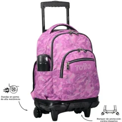 TOTTO - Mochila escolar con ruedas camuflaje rosa Renglones