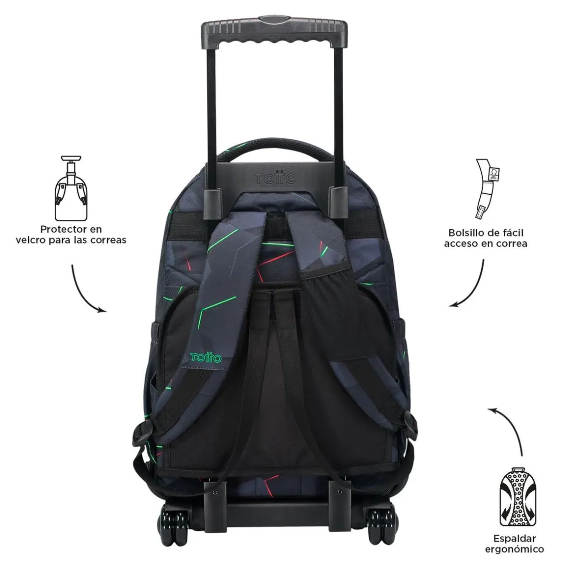 TOTTO - Mochila escolar con ruedas fractal Renglones* Material Escolar