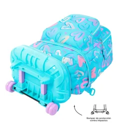 TOTTO - Mochila escolar ruedas desmontable corazones pintados Tiza* Material Escolar