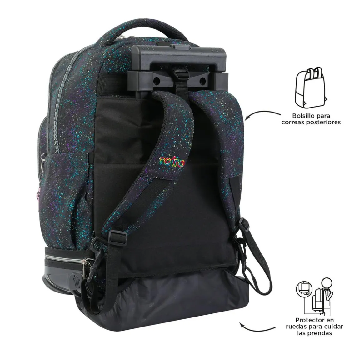 TOTTO - Mochila escolar ruedas desmontable salpicado color Tiza* Material Escolar