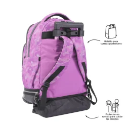 TOTTO - Mochila escolar ruedas desmontable camuflaje rosa Tiza* Material Escolar