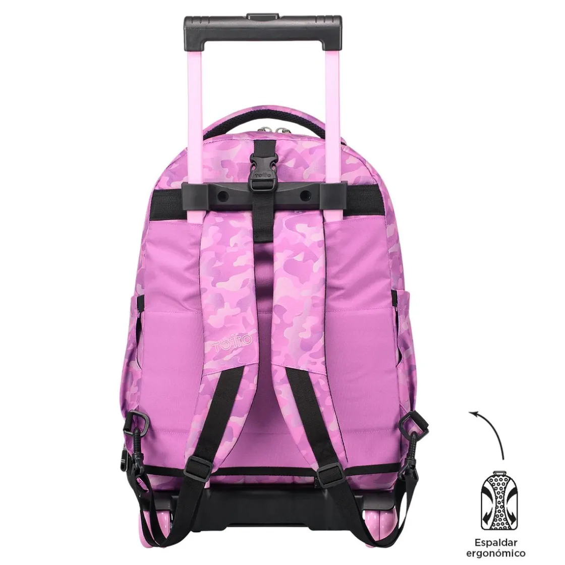 TOTTO - Mochila escolar ruedas desmontable camuflaje rosa Tiza* Material Escolar