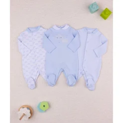 Prenatal Trajecitos azul celeste y crema con dibujos y rayas