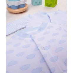 Prenatal Trajecitos azul celeste y crema con dibujos y rayas