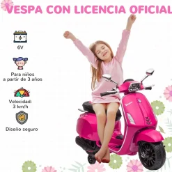 AIYAPLAY Vespa 6V con música, radio FM y ruedines Rosa