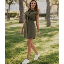 Prenatal Vestido premamá y de lactancia estilo camisero en verde militar