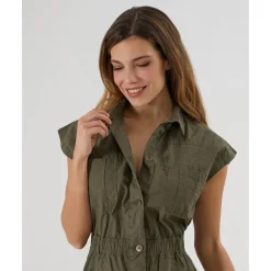 Prenatal Vestido premamá y de lactancia estilo camisero en verde militar