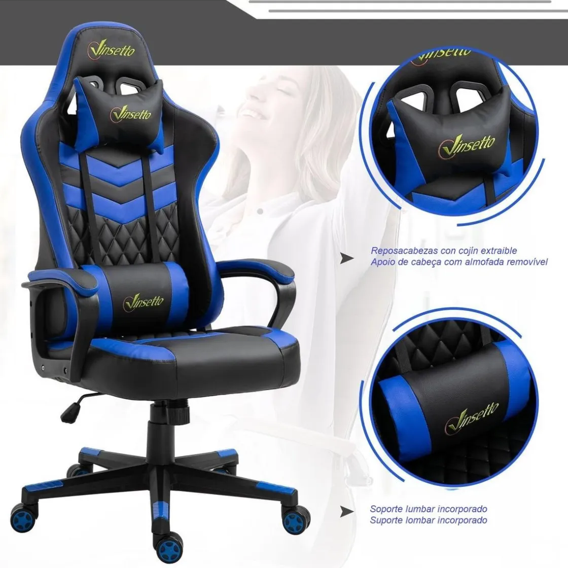 Homcom Vinsetto - Silla Gaming azul-negro