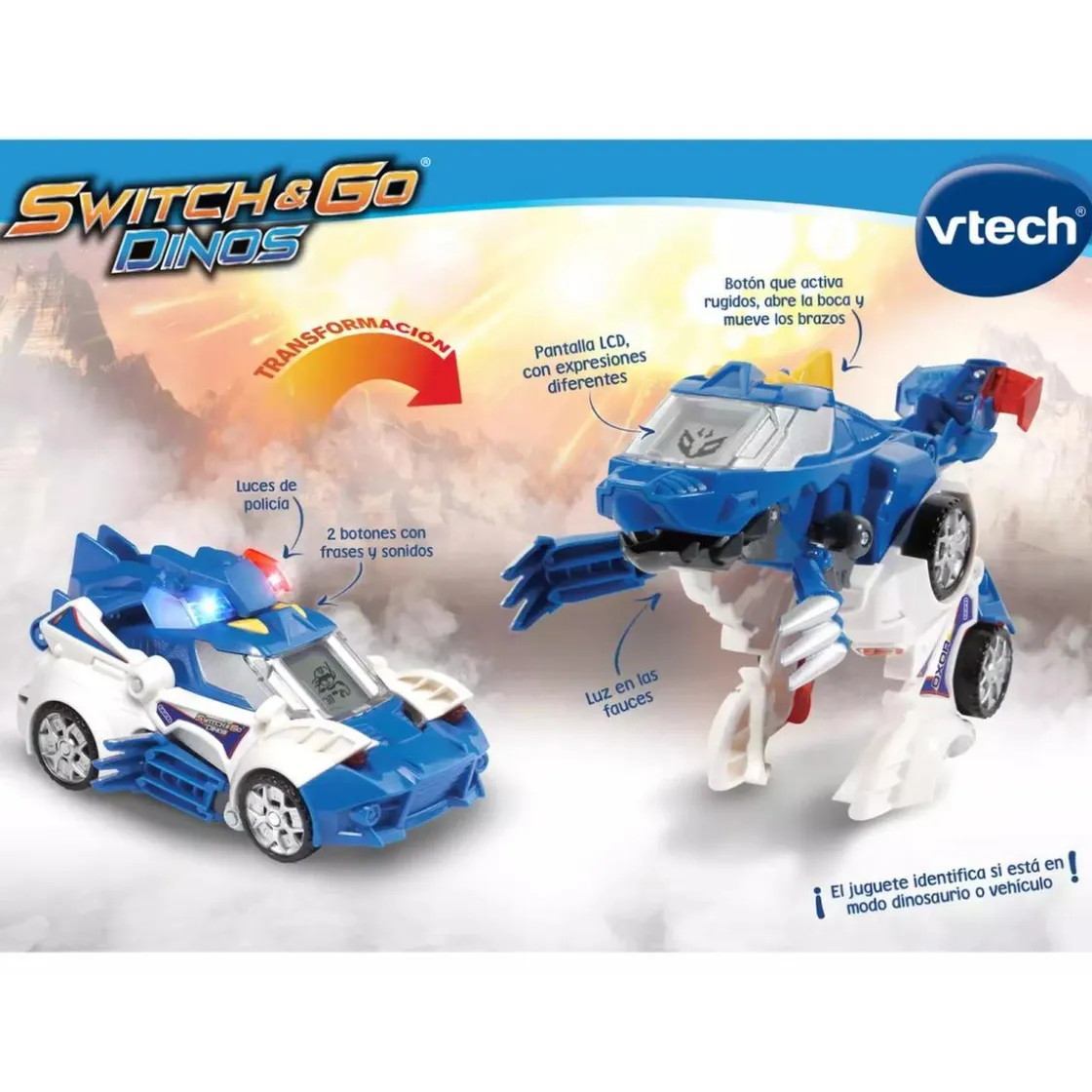 VTECH - Switch & Go Dinos Patrulla, tericinosaurio coche de policía transformable ㅤ