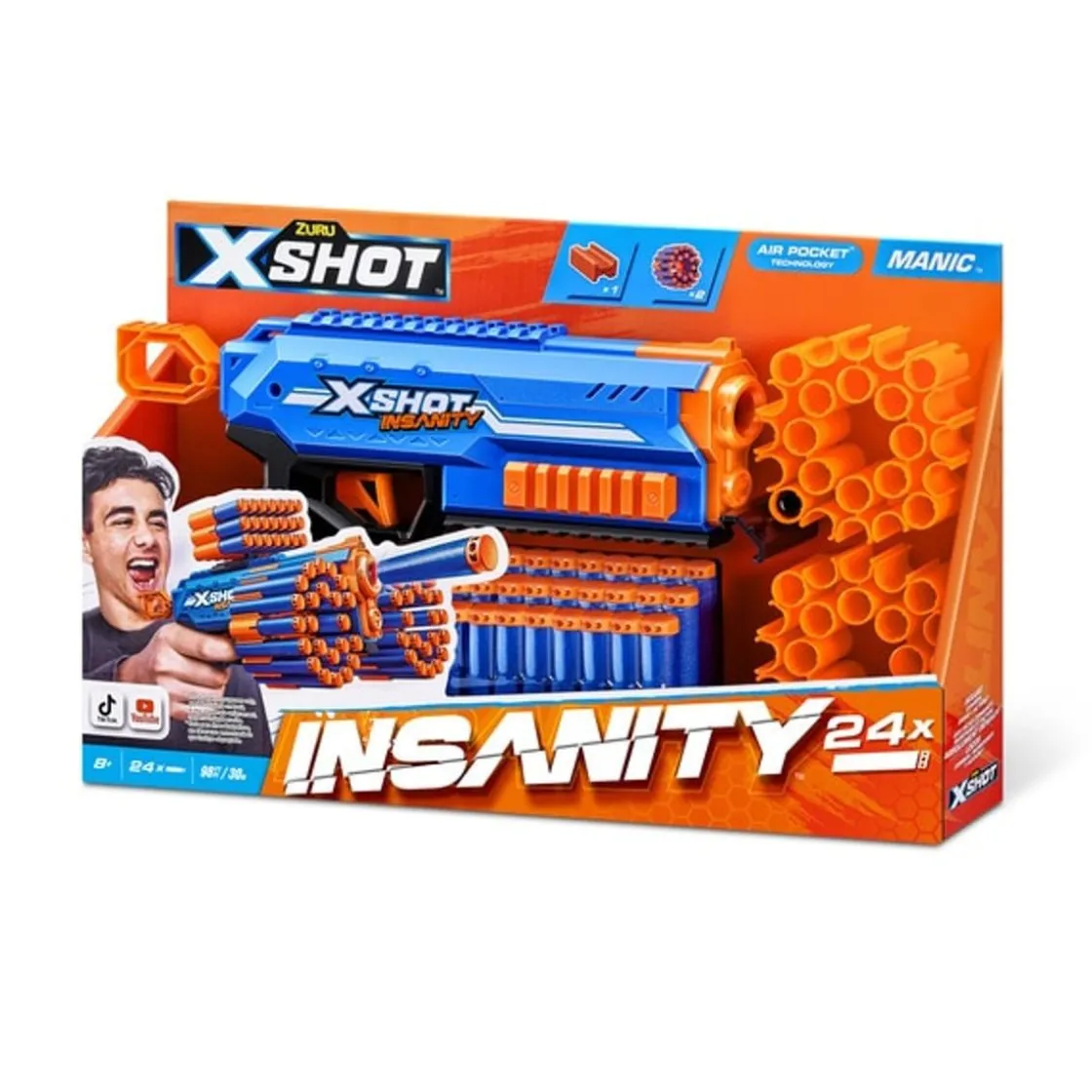 TOYS "R" US Zuru - Pistola X-Shot Insanity Manic 24 Dardos ㅤ* Nerf Y Blasters
